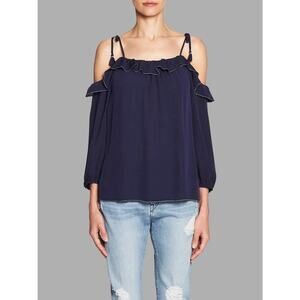 Joie Eukene 100% Silk Navy Blue Cold Shoulder Blouse, XS, 3/4 Sleeves